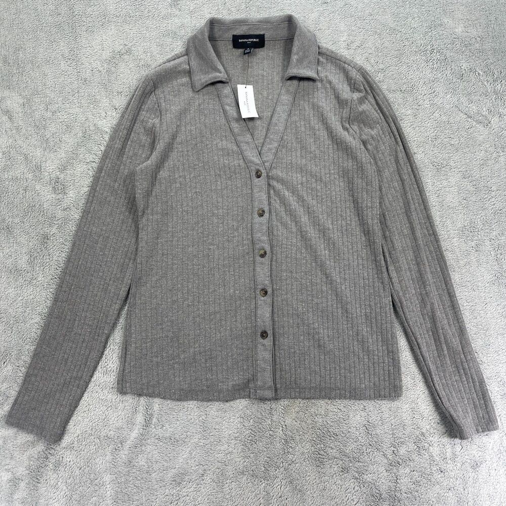 Banana Republic Cardigan Women S Grey LS Collared DR Ribbed Knit Button Front